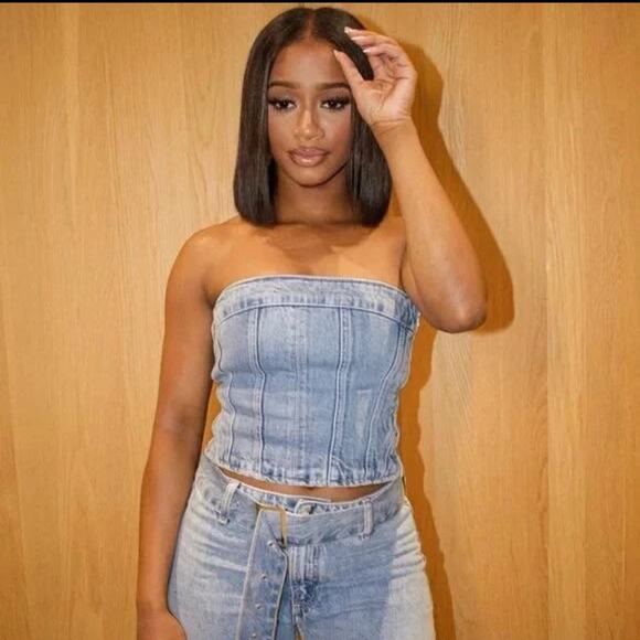 Zara Blue Denim Strapless NWOT Size Small - Picture 7 of 13